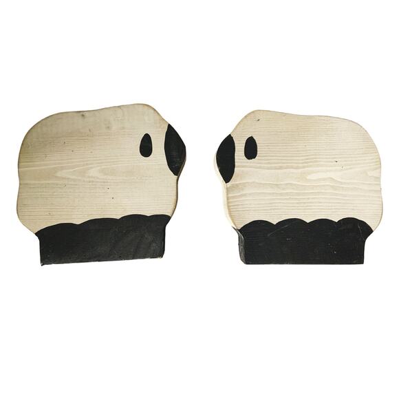 Pair of Chunky Wood Sheep Handmade 7" x 6.5" - Picture 1 of 7
